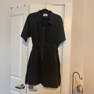 Noble Black Zip-Front Mini Dress